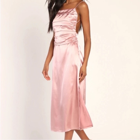 NWT Lulus Glow and Behold Blush Pink Satin Midi Dress - Picture 2 of 7